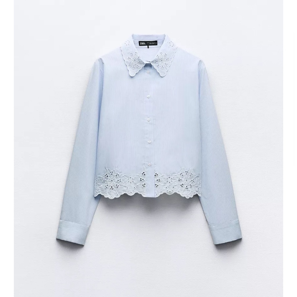 Zara Sky Blue Blouse with Lace Detail